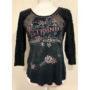 Edista Vintage 90s Black Boho 3/4 Sleeve Top